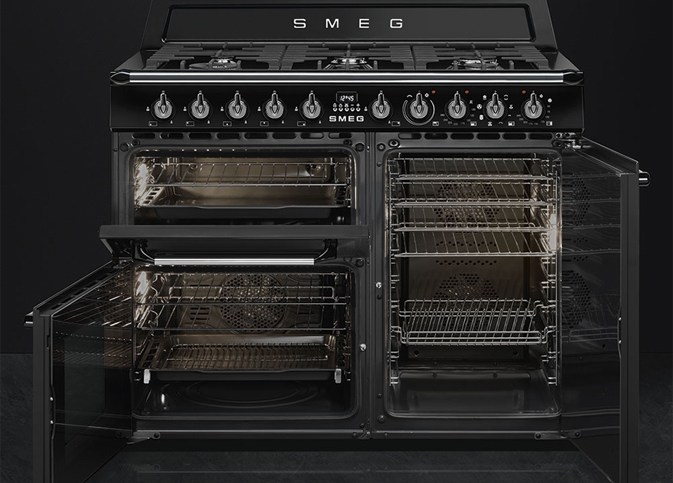 Piano de cuisson Victoria 100cm 2 fours électriques + 1 grill / 5 foyers  induction Noir - SMEG Elite Réf. TR103IBL2